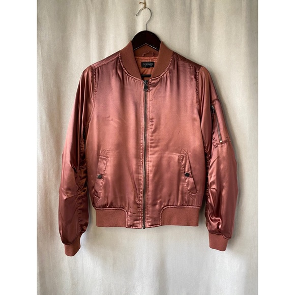 Topshop Rose/Rust Sheen Bomber - Picture 6 of 8